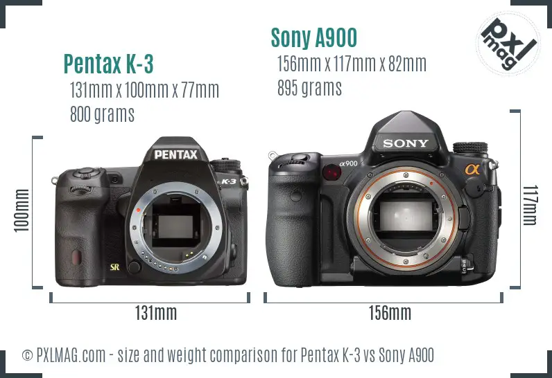 Pentax K-3 vs Sony A900 size comparison