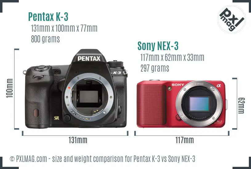 Pentax K-3 vs Sony NEX-3 size comparison