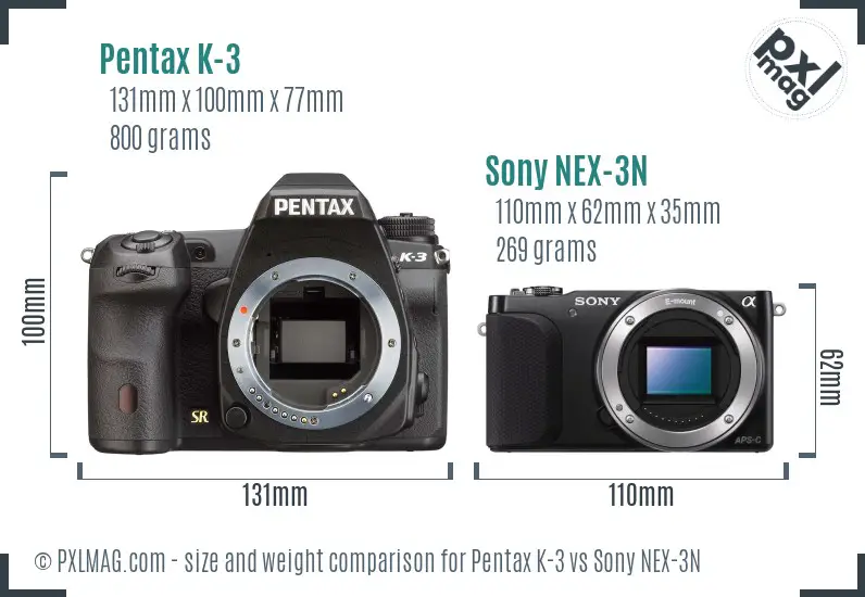 Pentax K-3 vs Sony NEX-3N size comparison Pentax K-3 vs Sony NEX-3N size comparison