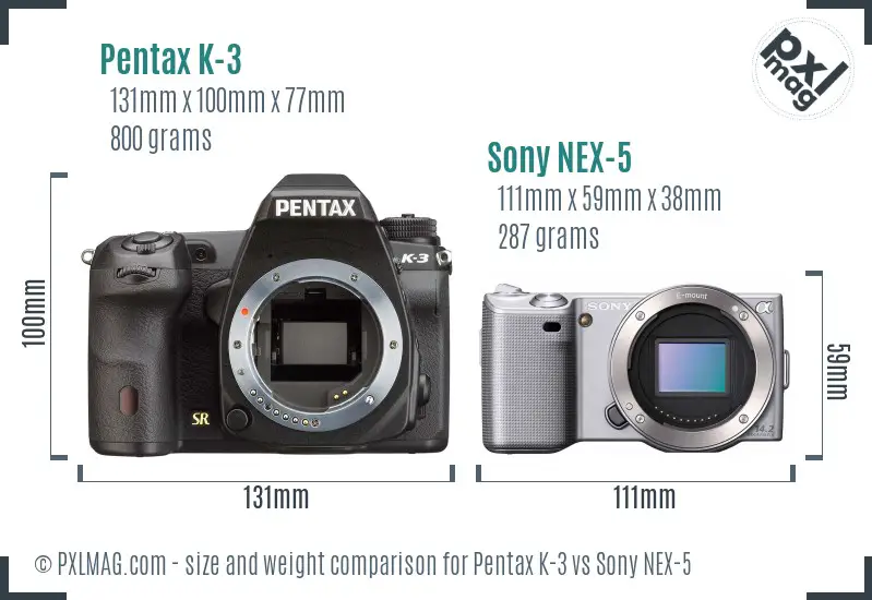 Pentax K-3 vs Sony NEX-5 size comparison