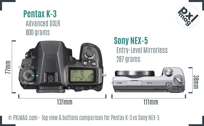Pentax K-3 vs Sony NEX-5 top view buttons comparison
