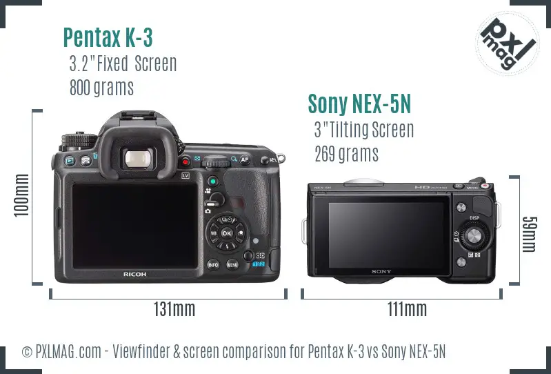 Pentax K-3 vs Sony NEX-5N Screen and Viewfinder comparison