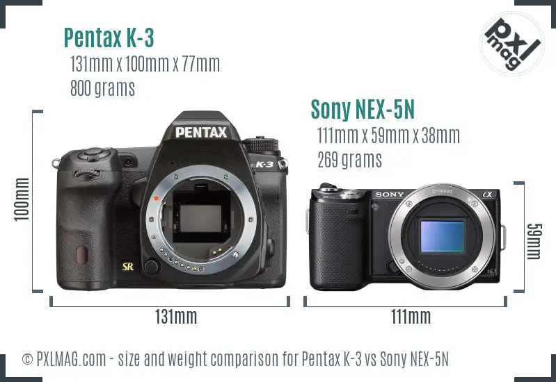 Pentax K-3 vs Sony NEX-5N size comparison Pentax K-3 vs Sony NEX-5N size comparison
