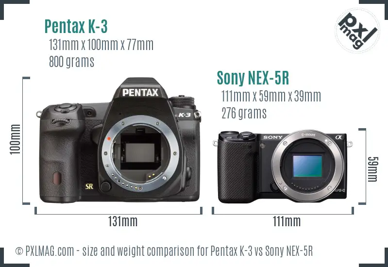 Pentax K-3 vs Sony NEX-5R size comparison Pentax K-3 vs Sony NEX-5R size comparison
