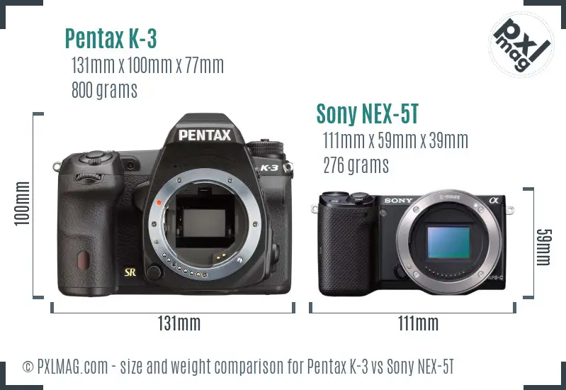 Pentax K-3 vs Sony NEX-5T size comparison