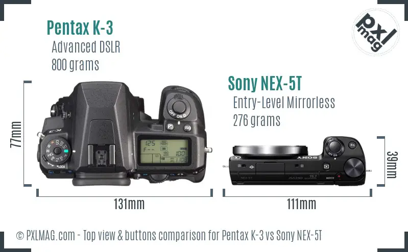 Pentax K-3 vs Sony NEX-5T top view buttons comparison