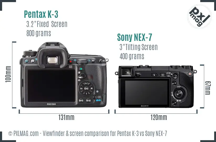 Pentax K-3 vs Sony NEX-7 Screen and Viewfinder comparison Pentax K-3 vs Sony NEX-7 Screen and Viewfinder comparison