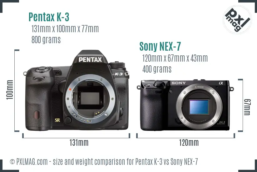 Pentax K-3 vs Sony NEX-7 size comparison Pentax K-3 vs Sony NEX-7 size comparison