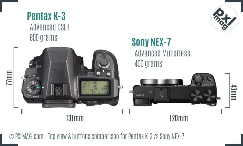 Pentax K-3 vs Sony NEX-7 top view buttons comparison Pentax K-3 vs Sony NEX-7 top view buttons comparison