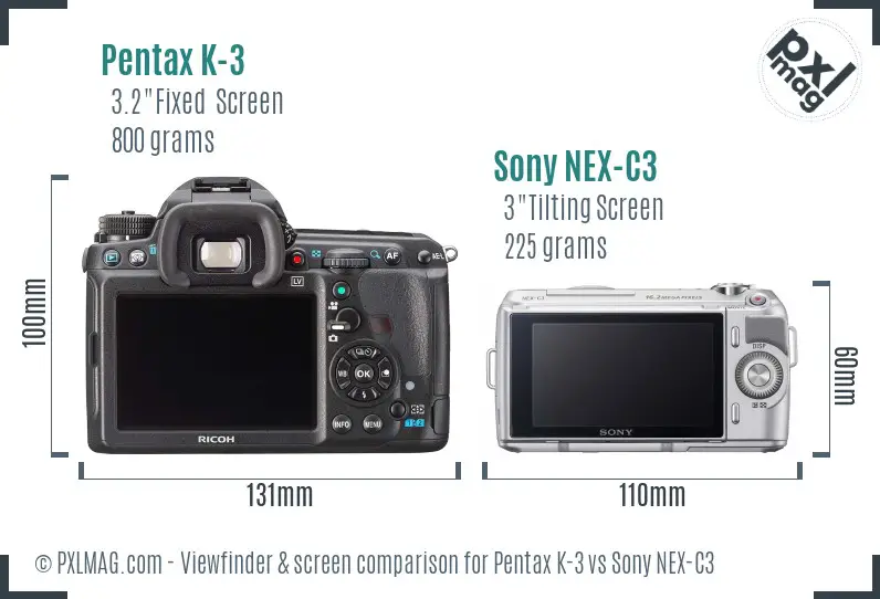 Pentax K-3 vs Sony NEX-C3 Screen and Viewfinder comparison