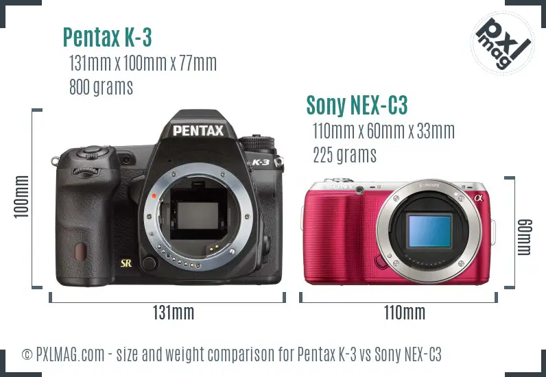 Pentax K-3 vs Sony NEX-C3 size comparison