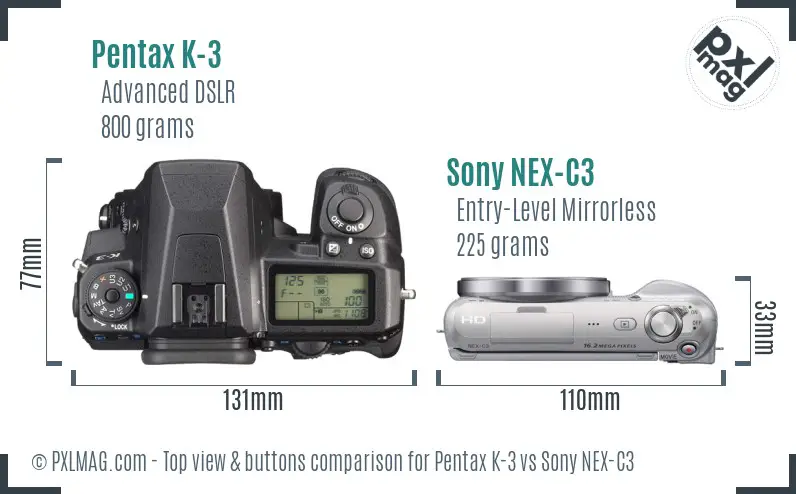 Pentax K-3 vs Sony NEX-C3 top view buttons comparison