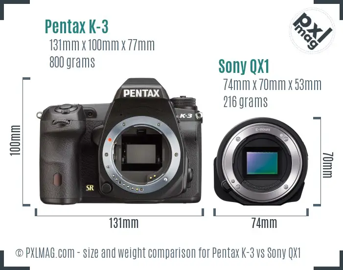 Pentax K-3 vs Sony QX1 size comparison