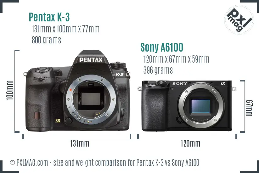Pentax K-3 vs Sony A6100 size comparison Pentax K-3 vs Sony A6100 size comparison