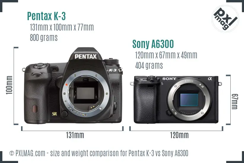 Pentax K-3 vs Sony A6300 size comparison