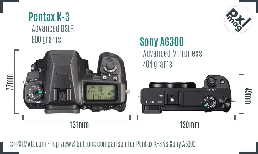 Pentax K-3 vs Sony A6300 top view buttons comparison