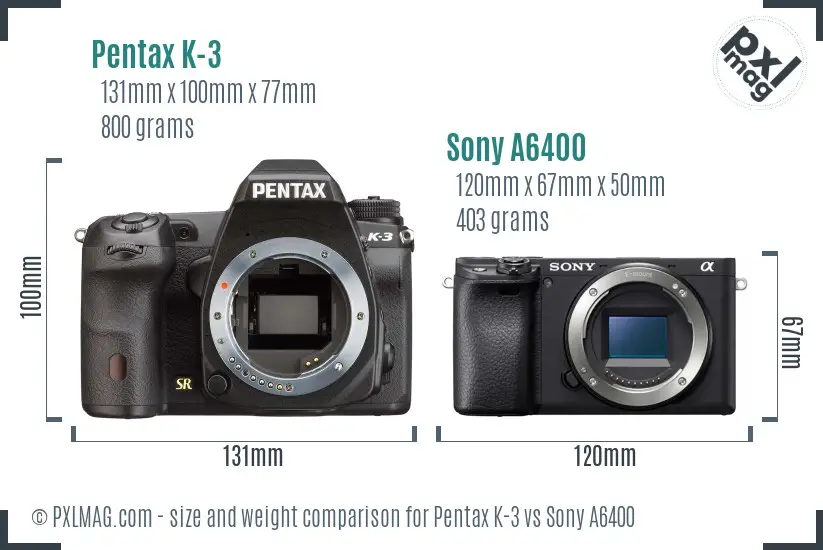 Pentax K-3 vs Sony A6400 size comparison Pentax K-3 vs Sony A6400 size comparison