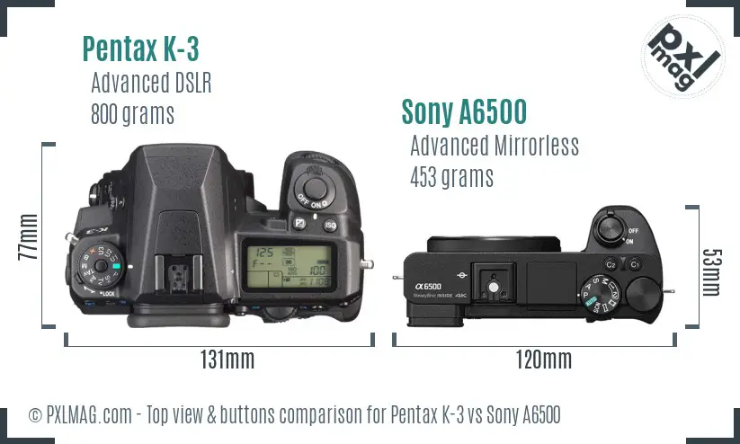 Pentax K-3 vs Sony A6500 top view buttons comparison