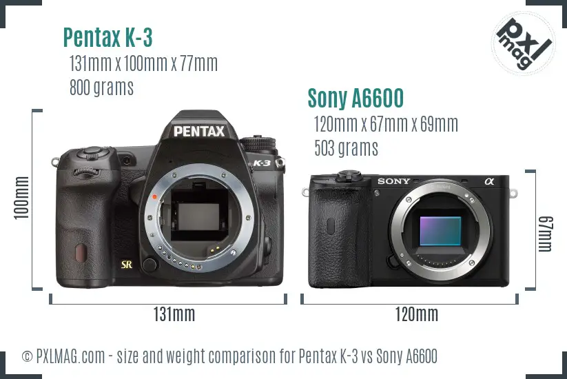 Pentax K-3 vs Sony A6600 size comparison