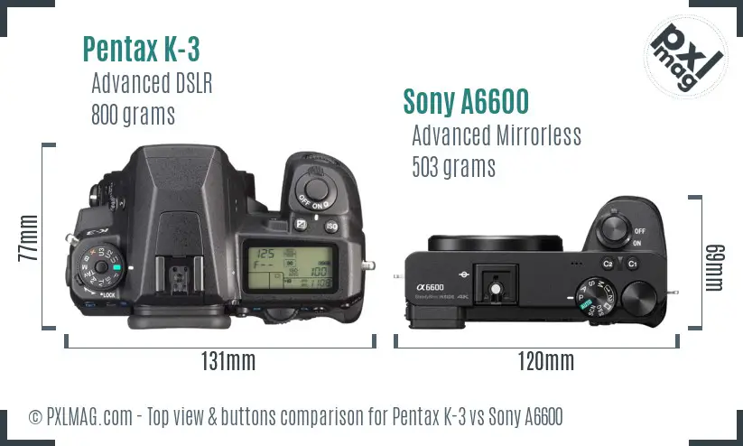 Pentax K-3 vs Sony A6600 top view buttons comparison