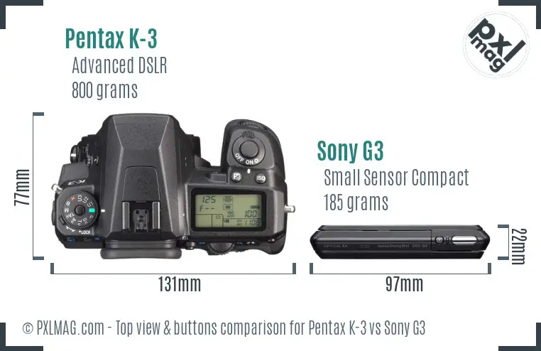 Pentax K-3 vs Sony G3 top view buttons comparison