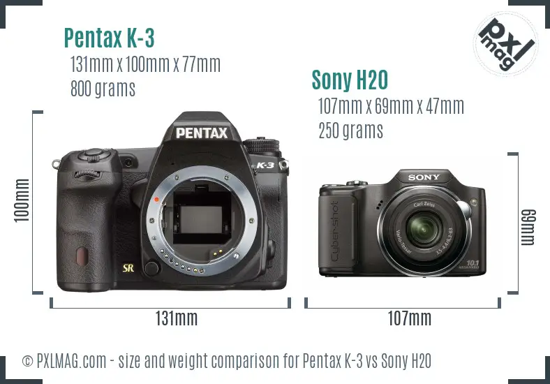 Pentax K-3 vs Sony H20 size comparison