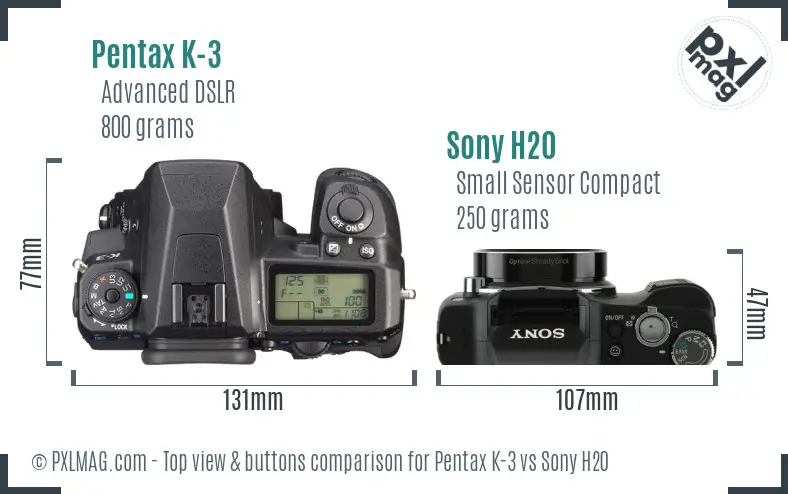 Pentax K-3 vs Sony H20 top view buttons comparison