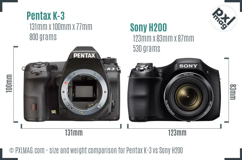 Pentax K-3 vs Sony H200 size comparison