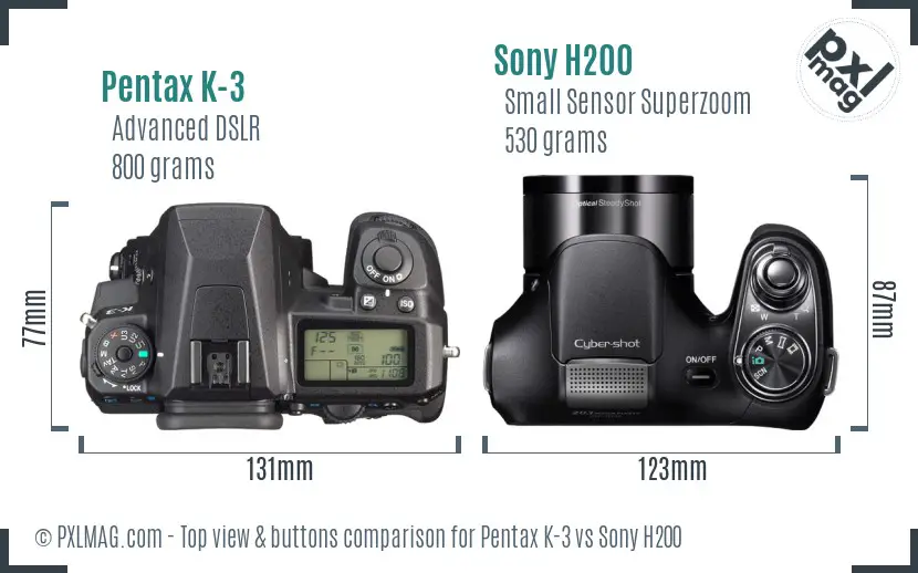 Pentax K-3 vs Sony H200 top view buttons comparison