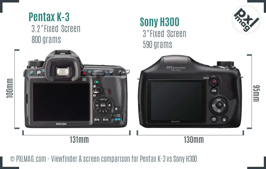Pentax K-3 vs Sony H300 Screen and Viewfinder comparison
