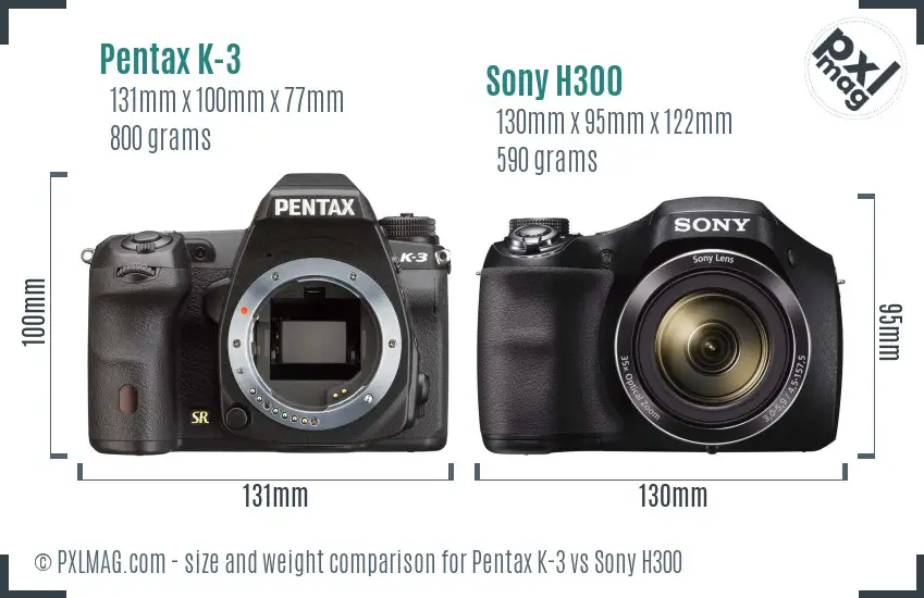 Pentax K-3 vs Sony H300 size comparison