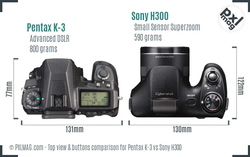 Pentax K-3 vs Sony H300 top view buttons comparison