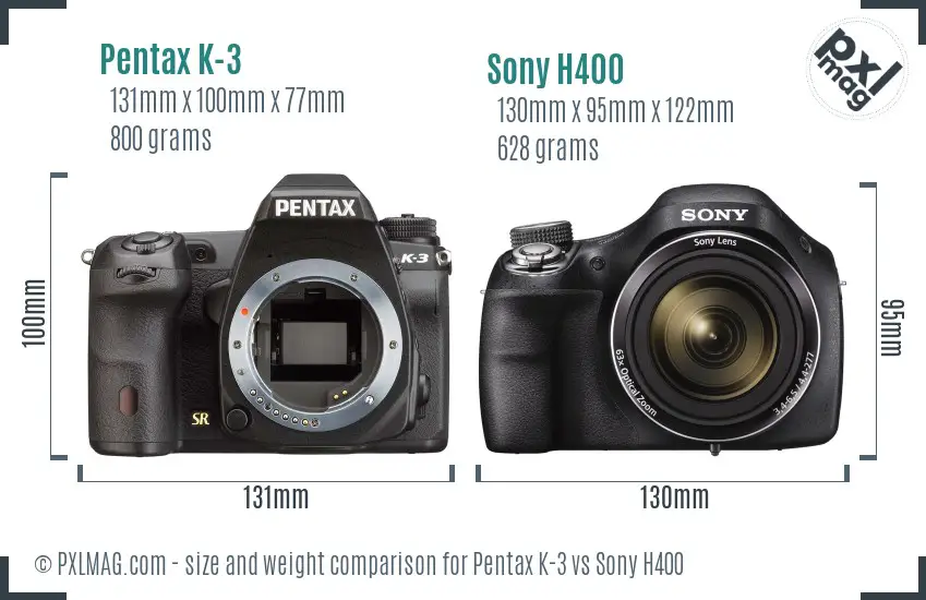 Pentax K-3 vs Sony H400 size comparison