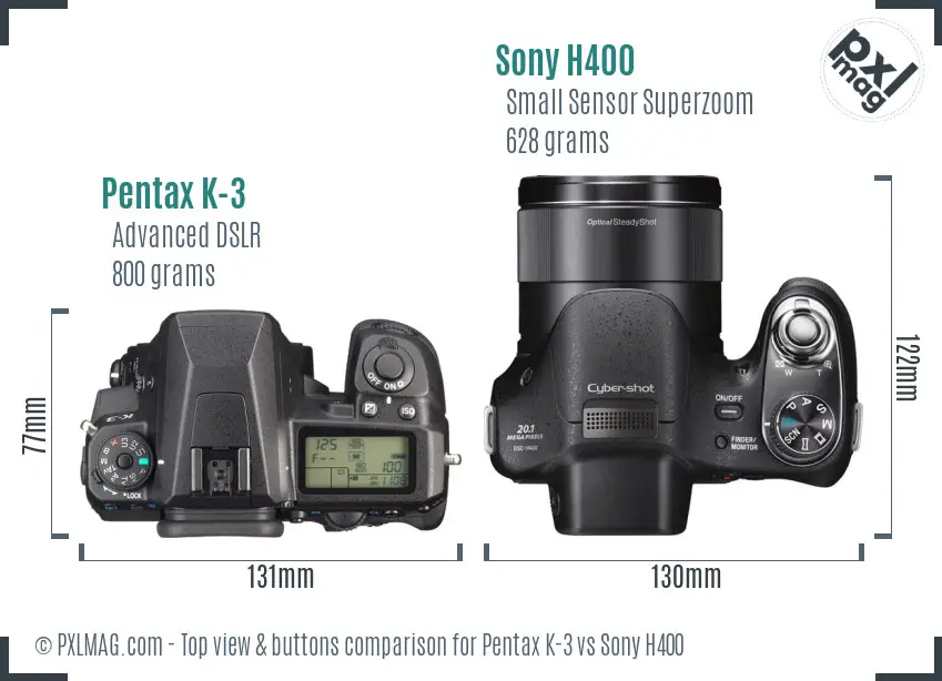 Pentax K-3 vs Sony H400 top view buttons comparison
