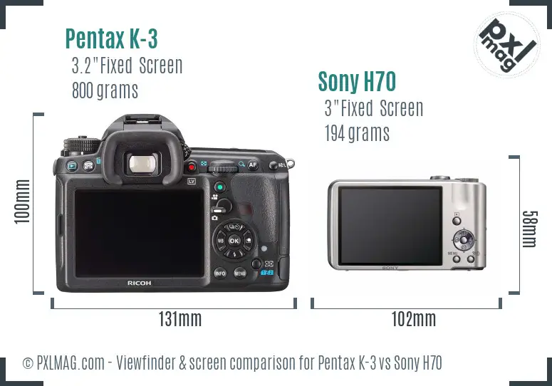 Pentax K-3 vs Sony H70 Screen and Viewfinder comparison