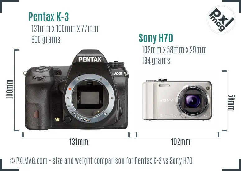 Pentax K-3 vs Sony H70 size comparison