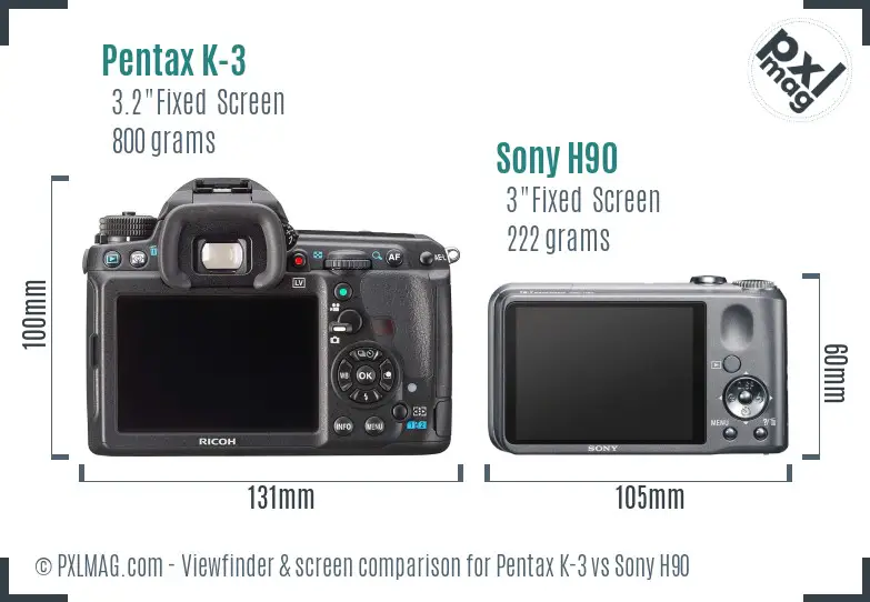 Pentax K-3 vs Sony H90 Screen and Viewfinder comparison