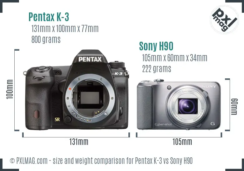 Pentax K-3 vs Sony H90 size comparison