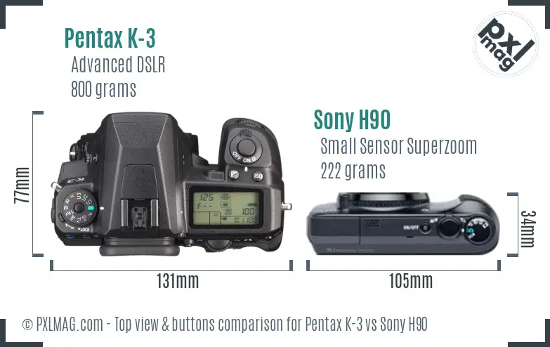 Pentax K-3 vs Sony H90 top view buttons comparison