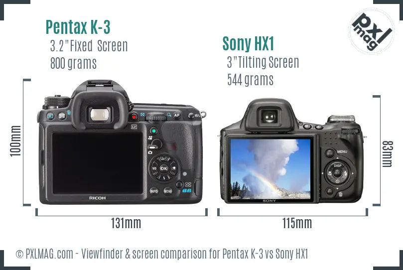Pentax K-3 vs Sony HX1 Screen and Viewfinder comparison