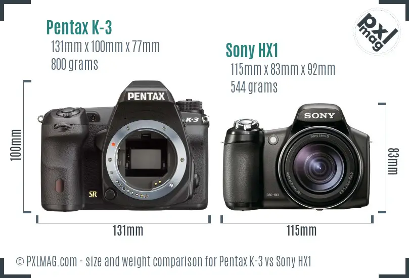 Pentax K-3 vs Sony HX1 size comparison