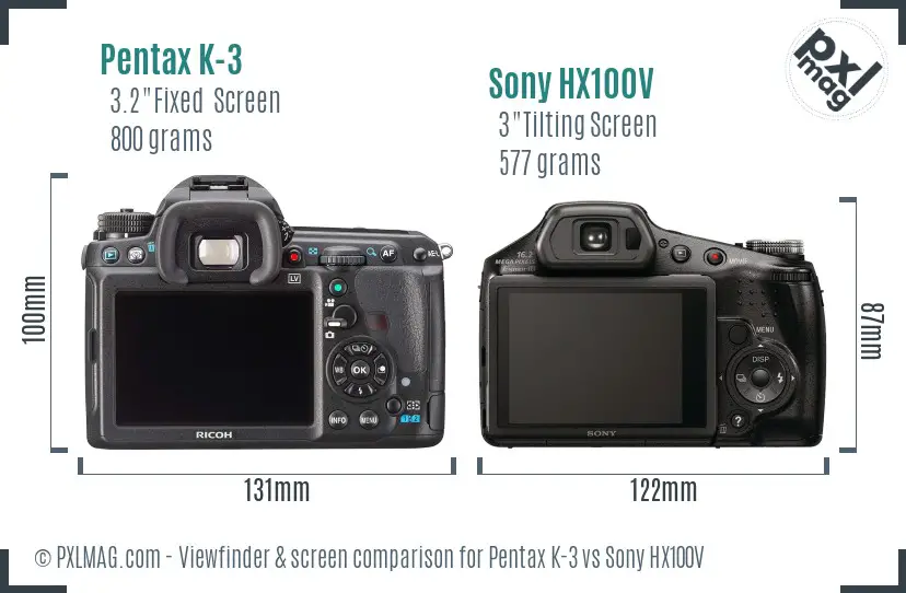 Pentax K-3 vs Sony HX100V Screen and Viewfinder comparison