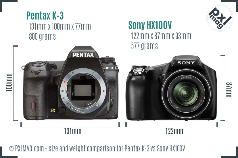 Pentax K-3 vs Sony HX100V size comparison