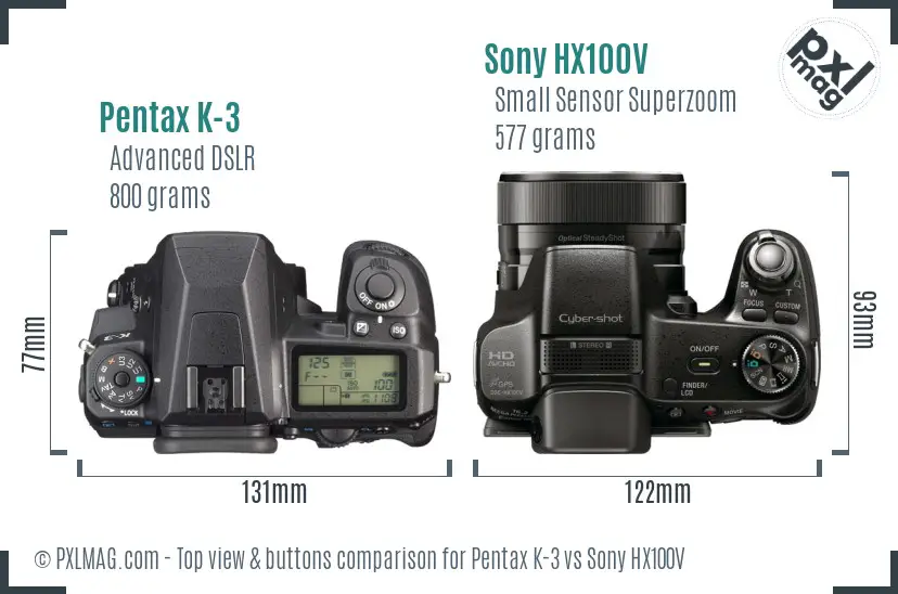 Pentax K-3 vs Sony HX100V top view buttons comparison