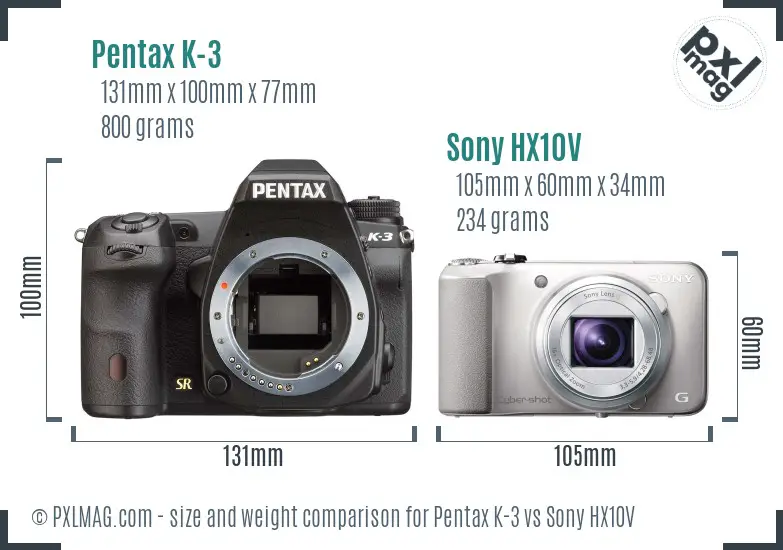 Pentax K-3 vs Sony HX10V size comparison