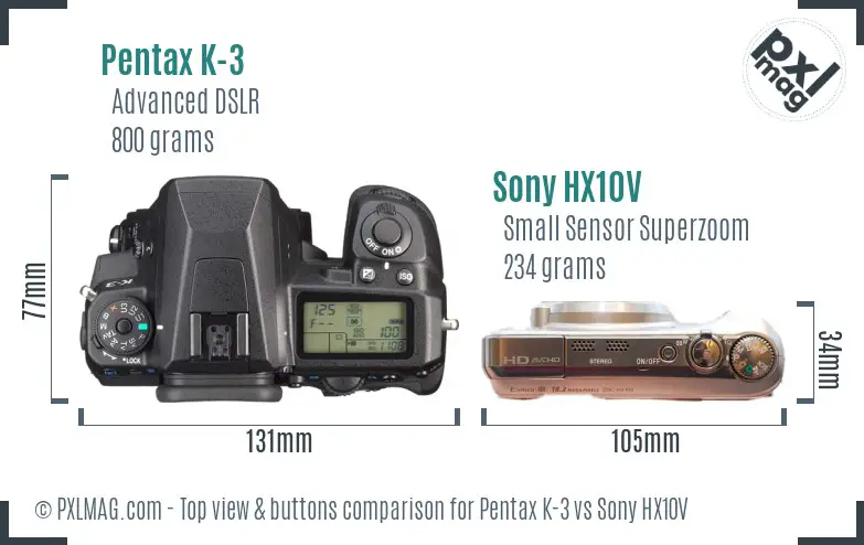 Pentax K-3 vs Sony HX10V top view buttons comparison