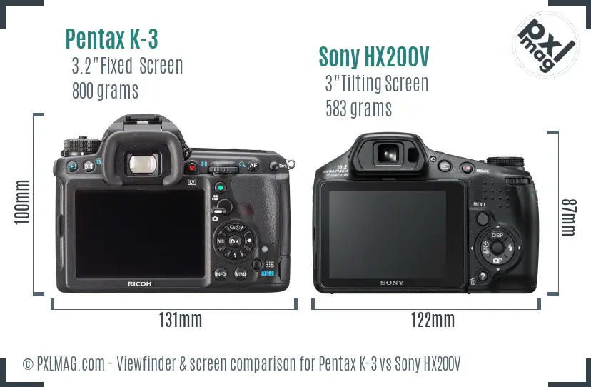 Pentax K-3 vs Sony HX200V Screen and Viewfinder comparison