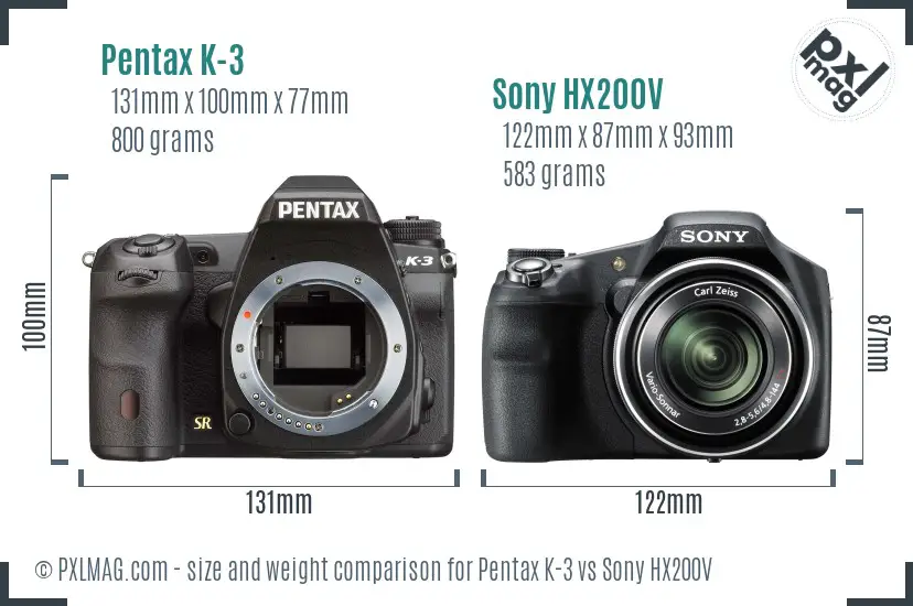 Pentax K-3 vs Sony HX200V size comparison