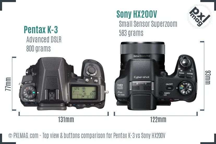 Pentax K-3 vs Sony HX200V top view buttons comparison