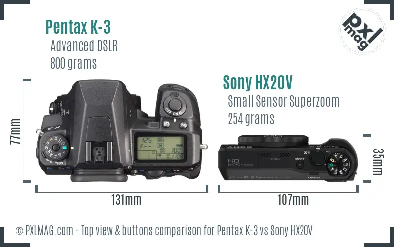 Pentax K-3 vs Sony HX20V top view buttons comparison